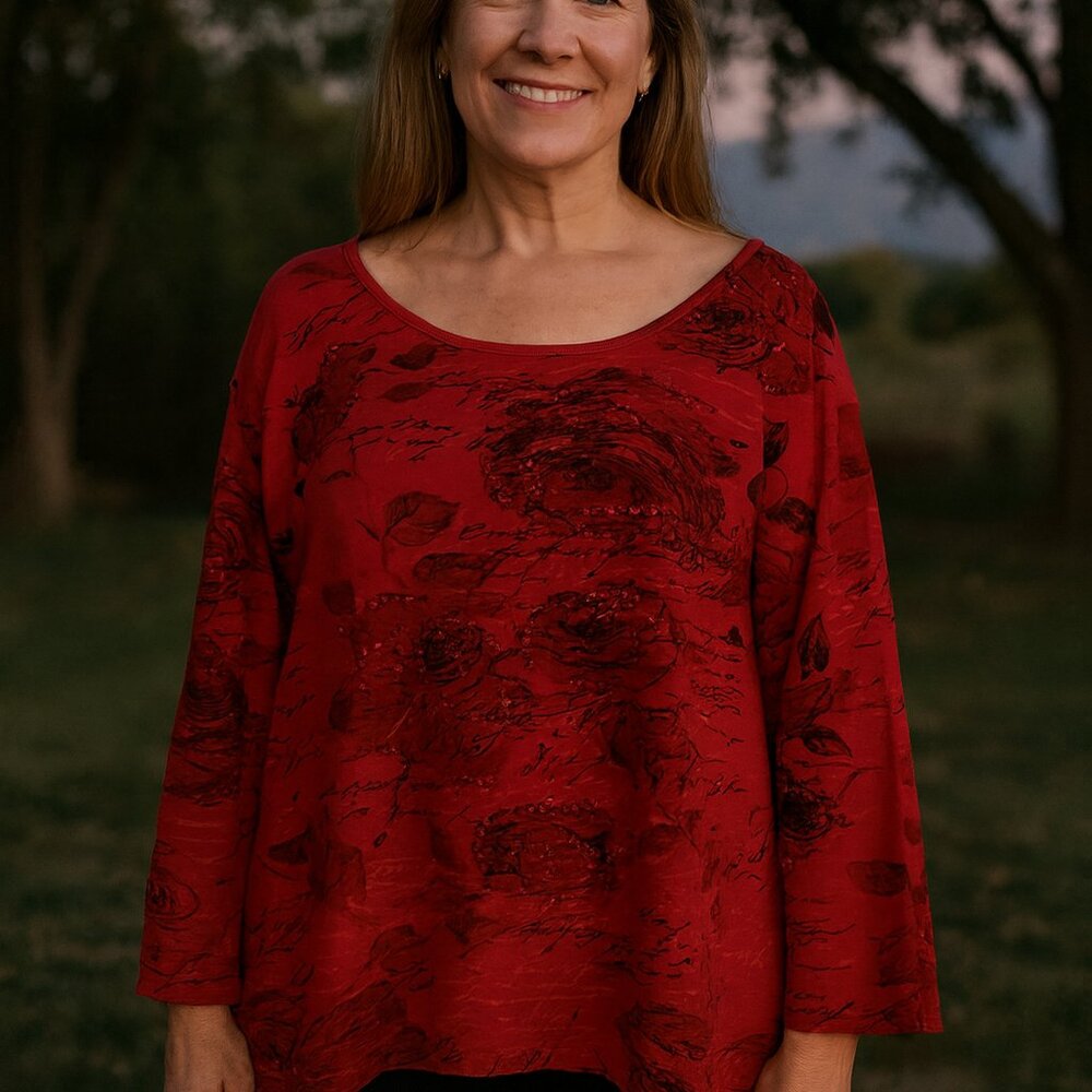 Jane Ashley Blouse Pullover Top size 3X Bohemian Dramatic Print Evening